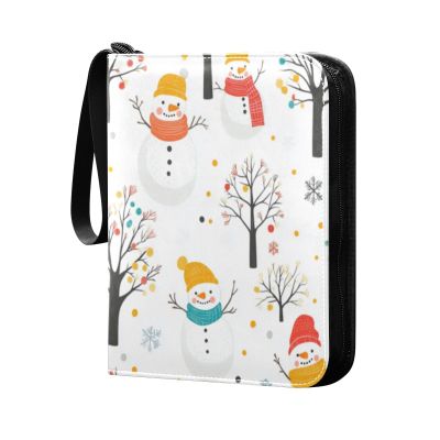 OTVEE Cartoon Snowman Tree Card Binder 4 Pocket Trading Card Binder Holder Fits 400 Cards with 50 Sleeves Card Collection Binder Album Book Holder for Baseball Football Games Cards
