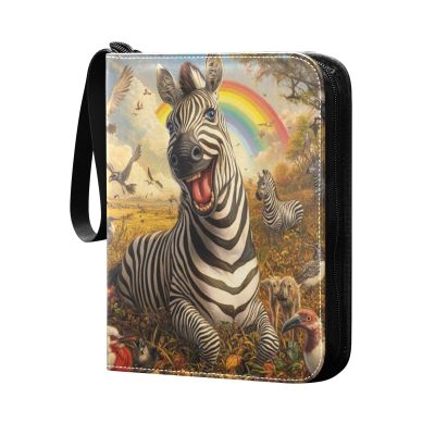 OTVEE Happy Zebra Card Binder 4 Pocket Trading Card Binder Holder Fits 400 Cards with 50 Sleeves Card Collection Binder Album Book Holder for Baseball Football Games Cards