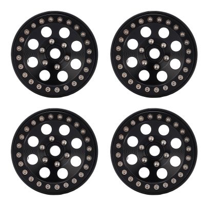 4pcs 1.9 Inch RC Beadlock Wheel Hub, Aluminum Alloy Beadlock Rim for Axial SCX10 90046, 8 - Hole Metal Wheel Hub with Realistic Design for 1/10 RC Crawler Car Upgrade (Black)
