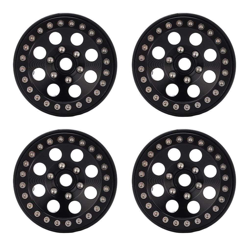 4pcs 1.9 Inch RC Beadlock Wheel Hub, Aluminum Alloy Beadlock Rim for Axial SCX10 90046, 8 - Hole Metal Wheel Hub with Realistic Design for 1/10 RC Crawler Car Upgrade (Black)