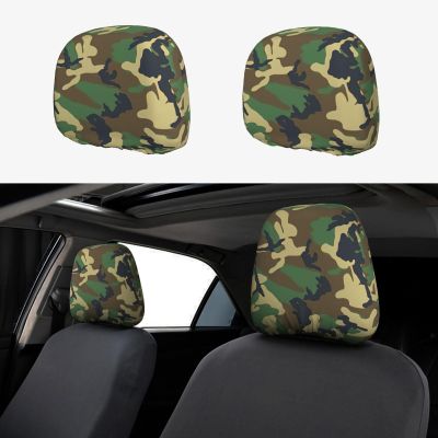 hgnblsip 2 Pack Green Military Camo Print Universal Car Headrest Cover Elastic, Cute Stylish Car Seat Head Rest Cover Protector, Interior Front & Rear Seat Headrest Pads Decor for Womens Car SUV Auto
