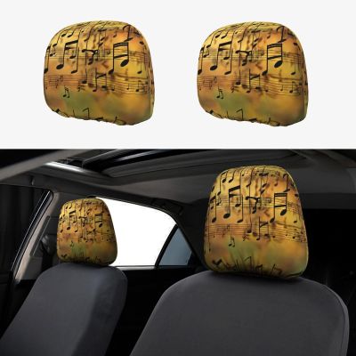 hgnblsip 2 Pack Music Note Print Universal Car Headrest Cover Elastic, Cute Stylish Car Seat Head Rest Cover Protector, Interior Front & Rear Seat Headrest Pads Decor for Womens Car SUV Auto