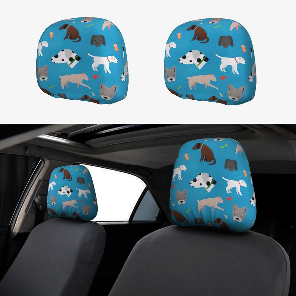 hgnblsip 2 Pack Dog Show Print Universal Car Headrest Cover Elastic, Cute Stylish Car Seat Head Rest Cover Protector, Interior Front & Rear Seat Headrest Pads Decor for Womens Car SUV Auto