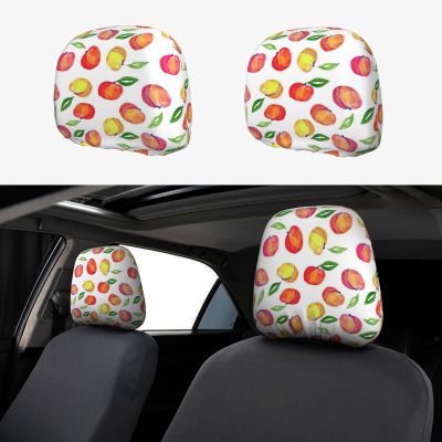 hgnblsip 2 Pack Peach Print Leaf Print Universal Car Headrest Cover Elastic, Cute Stylish Car Seat Head Rest Cover Protector, Interior Front & Rear Seat Headrest Pads Decor for Womens Car SUV Auto