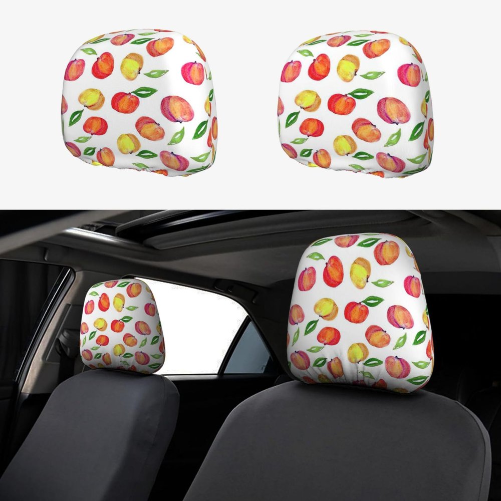 hgnblsip 2 Pack Peach Print Leaf Print Universal Car Headrest Cover Elastic, Cute Stylish Car Seat Head Rest Cover Protector, Interior Front & Rear Seat Headrest Pads Decor for Womens Car SUV Auto
