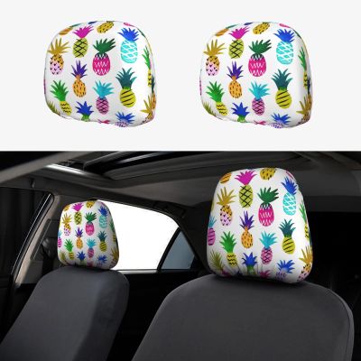 hgnblsip 2 Pack Rainbow Pineapple Print Universal Car Headrest Cover Elastic, Cute Stylish Car Seat Head Rest Cover Protector, Interior Front & Rear Seat Headrest Pads Decor for Womens Car SUV Auto