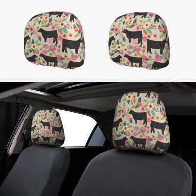 hgnblsip 2 Pack Flower Cow Print Universal Car Headrest Cover Elastic, Cute Stylish Car Seat Head Rest Cover Protector, Interior Front & Rear Seat Headrest Pads Decor for Womens Car SUV Auto