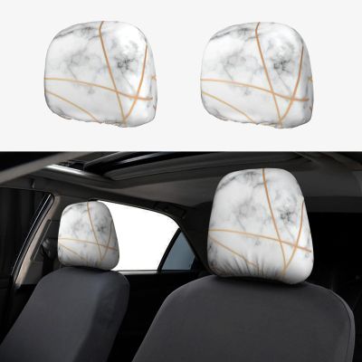 hgnblsip 2 Pack Marbling Texture Print Universal Car Headrest Cover Elastic, Cute Stylish Car Seat Head Rest Cover Protector, Interior Front & Rear Seat Headrest Pads Decor for Womens Car SUV Auto