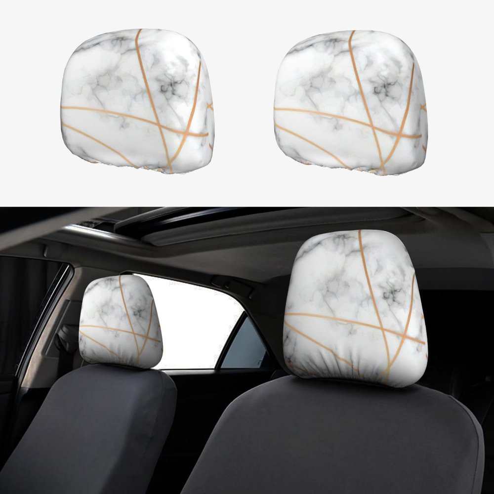 hgnblsip 2 Pack Marbling Texture Print Universal Car Headrest Cover Elastic, Cute Stylish Car Seat Head Rest Cover Protector, Interior Front & Rear Seat Headrest Pads Decor for Womens Car SUV Auto