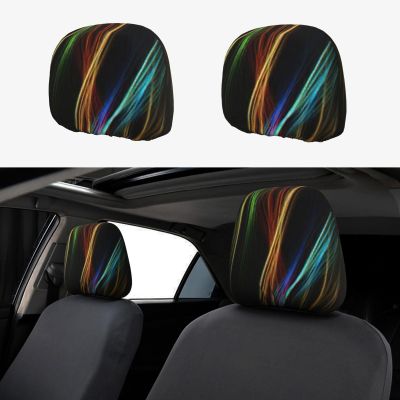 hgnblsip 2 Pack Colorful Lines Art Print Universal Car Headrest Cover Elastic, Cute Stylish Car Seat Head Rest Cover Protector, Interior Front & Rear Seat Headrest Pads Decor for Womens Car SUV Auto