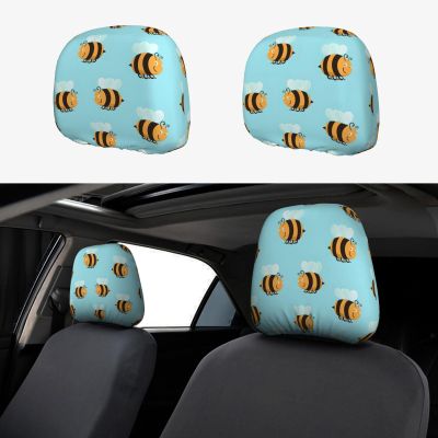 hgnblsip 2 Pack Cartoon Bee Pattern Print Universal Car Headrest Cover Elastic, Cute Stylish Car Seat Head Rest Cover Protector, Interior Front & Rear Seat Headrest Pads Decor for Womens Car SUV Auto