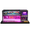 SOCANGJIA 1/64 Scale Cyberpunk Neon Garage Diorama, LED Lighted Miniature Street Auto Repair Bar Scene Model, Diecast Toy Car Parking Display Building view 1