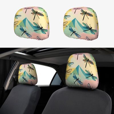hgnblsip 2 Pack Dragonfly Print Universal Car Headrest Cover Elastic, Cute Stylish Car Seat Head Rest Cover Protector, Interior Front & Rear Seat Headrest Pads Decor for Womens Car SUV Auto