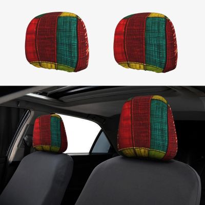 2 Pack African Style Patchwork 1 Print Universal Car Headrest Cover Elastic, Cute Stylish Car Seat Head Rest Cover Protector, Interior Front & Rear Seat Headrest Pads Decor For Womens Car Suv Auto