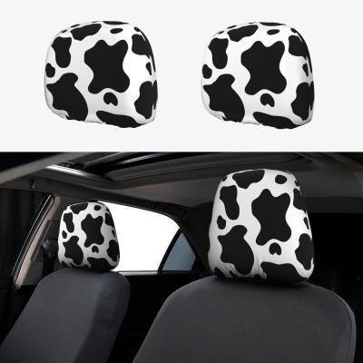 hgnblsip 2 Pack Black and White Cow Print Universal Car Headrest Cover Elastic, Cute Stylish Car Seat Head Rest Cover Protector, Interior Front & Rear Seat Headrest Pads Decor for Womens Car SUV Auto