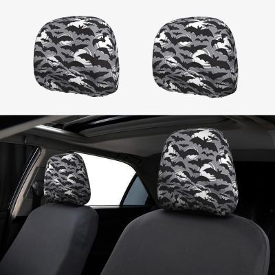 hgnblsip 2 Pack Halloween Bats Grey Print Universal Car Headrest Cover Elastic, Cute Stylish Car Seat Head Rest Cover Protector, Interior Front & Rear Seat Headrest Pads Decor for Womens Car SUV Auto