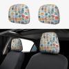 2 Pack Hand Drawn Teapots And Cups Print Universal Car Headrest Cover Elastic, Cute Stylish Car Seat Head Rest Cover Protector, Interior Front & Rear Seat Headrest Pads Decor For Womens Car Suv Auto view 1