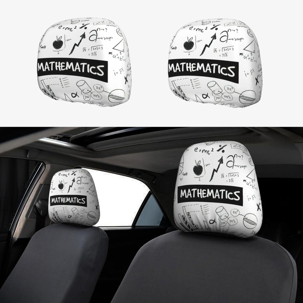 hgnblsip 2 Pack Mathematics Print Print Universal Car Headrest Cover Elastic, Cute Stylish Car Seat Head Rest Cover Protector, Interior Front & Rear Seat Headrest Pads Decor for Womens Car SUV Auto