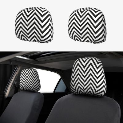 hgnblsip 2 Pack Zigzag Stripe Print Universal Car Headrest Cover Elastic, Cute Stylish Car Seat Head Rest Cover Protector, Interior Front & Rear Seat Headrest Pads Decor for Womens Car SUV Auto