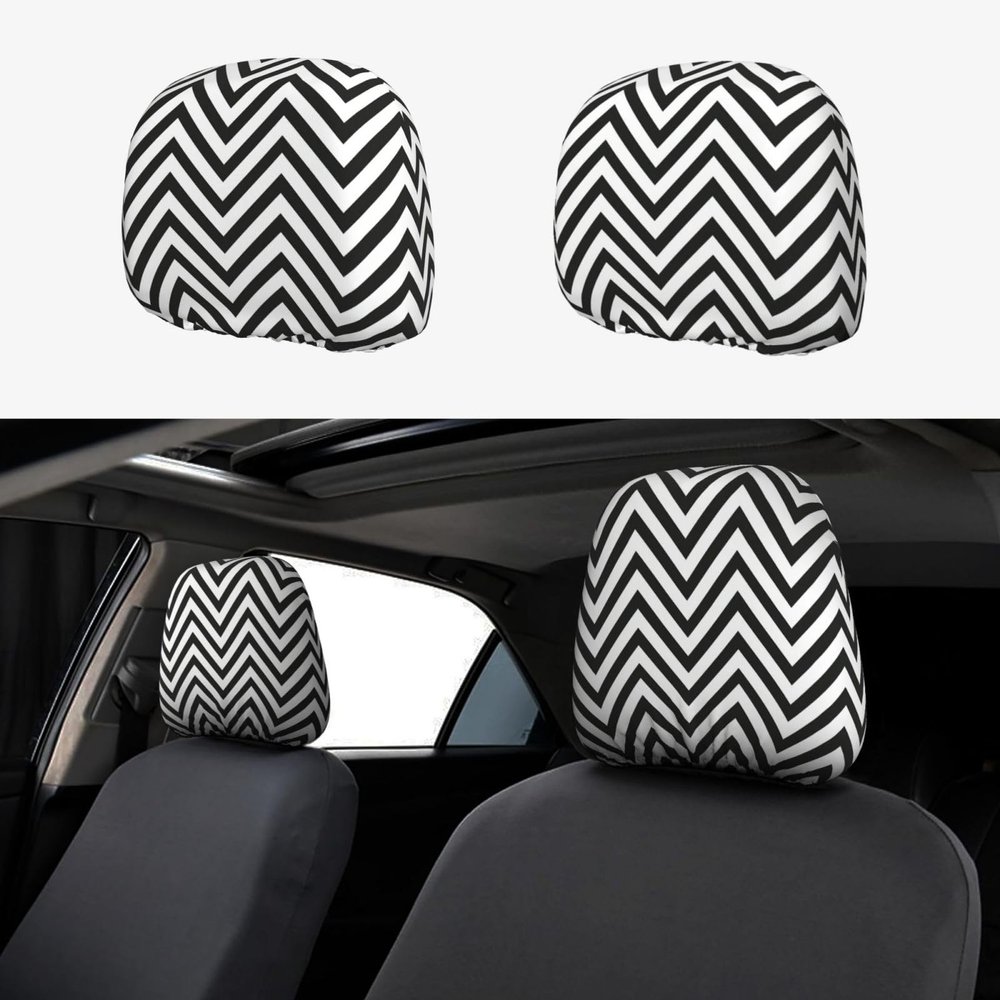 hgnblsip 2 Pack Zigzag Stripe Print Universal Car Headrest Cover Elastic, Cute Stylish Car Seat Head Rest Cover Protector, Interior Front & Rear Seat Headrest Pads Decor for Womens Car SUV Auto
