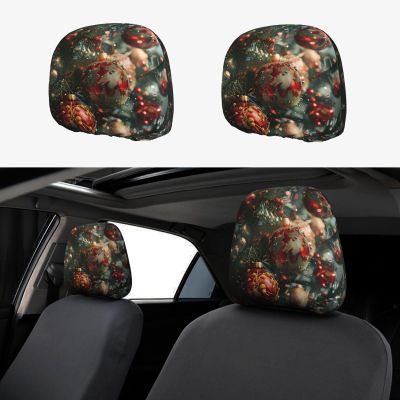 hgnblsip 2 Pack Merry Christmas Print Universal Car Headrest Cover Elastic, Cute Stylish Car Seat Head Rest Cover Protector, Interior Front & Rear Seat Headrest Pads Decor for Womens Car SUV Auto