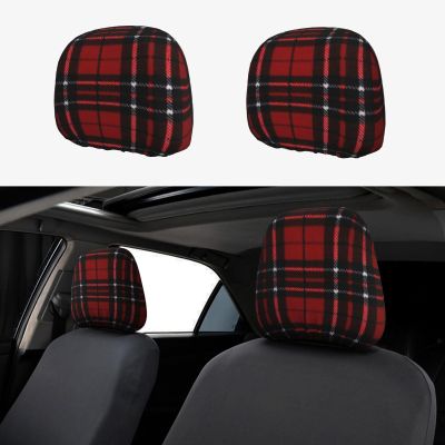 hgnblsip 2 Pack Red and Black Plaid Print Universal Car Headrest Cover Elastic, Cute Stylish Car Seat Head Rest Cover Protector, Interior Front & Rear Seat Headrest Pads Decor for Womens Car SUV Auto