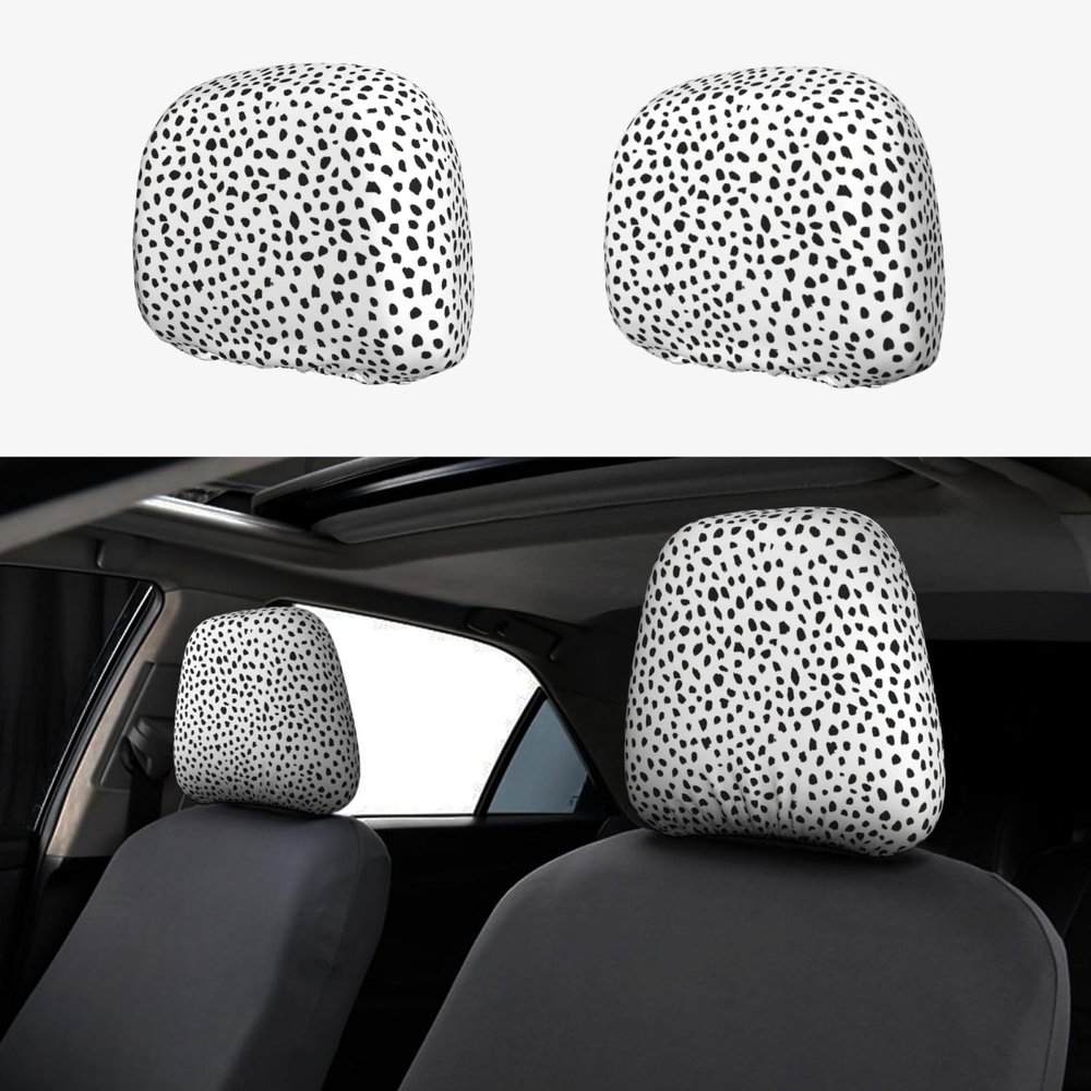 hgnblsip 2 Pack Dot Print Universal Car Headrest Cover Elastic, Cute Stylish Car Seat Head Rest Cover Protector, Interior Front & Rear Seat Headrest Pads Decor for Womens Car SUV Auto