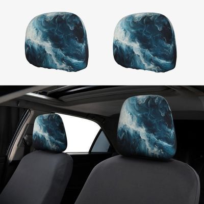 hgnblsip 2 Pack Within The Tides Print Universal Car Headrest Cover Elastic, Cute Stylish Car Seat Head Rest Cover Protector, Interior Front & Rear Seat Headrest Pads Decor for Womens Car SUV Auto