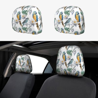 hgnblsip 2 Pack Parrots On Branches Print Universal Car Headrest Cover Elastic, Cute Stylish Car Seat Head Rest Cover Protector, Interior Front & Rear Seat Headrest Pads Decor for Womens Car SUV Auto