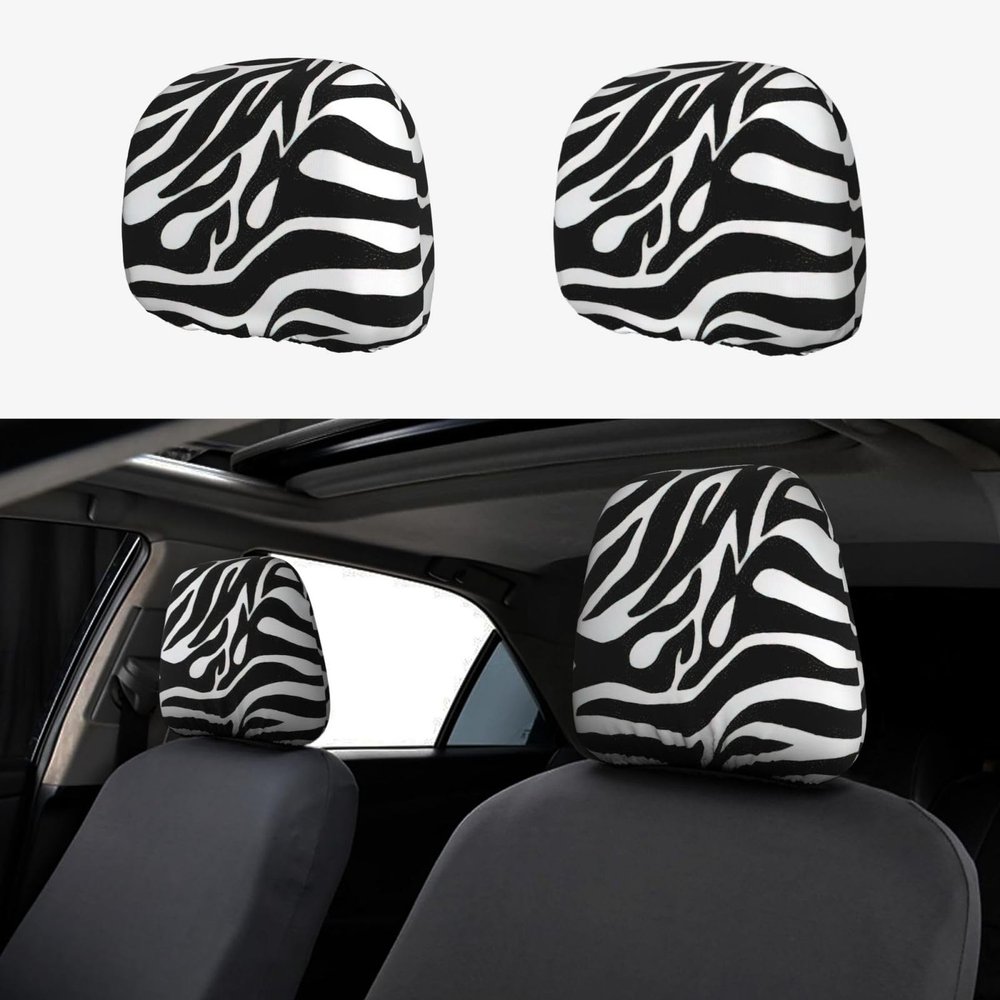 hgnblsip 2 Pack Zebra Print Print Universal Car Headrest Cover Elastic, Cute Stylish Car Seat Head Rest Cover Protector, Interior Front & Rear Seat Headrest Pads Decor for Womens Car SUV Auto
