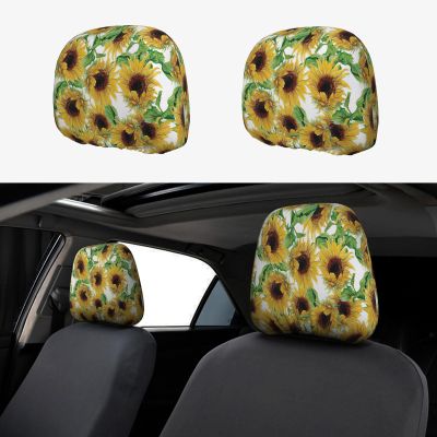hgnblsip 2 Pack Sunflower.1 Print Universal Car Headrest Cover Elastic, Cute Stylish Car Seat Head Rest Cover Protector, Interior Front & Rear Seat Headrest Pads Decor for Womens Car SUV Auto