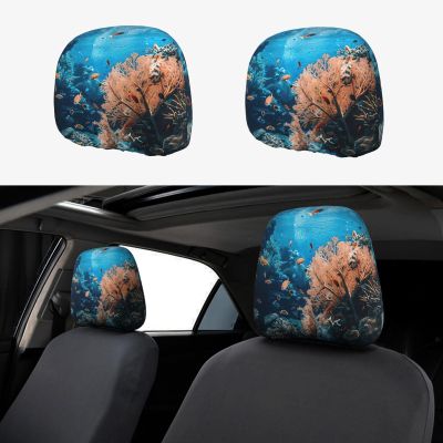 hgnblsip 2 Pack Coral Reef Print Universal Car Headrest Cover Elastic, Cute Stylish Car Seat Head Rest Cover Protector, Interior Front & Rear Seat Headrest Pads Decor for Womens Car SUV Auto