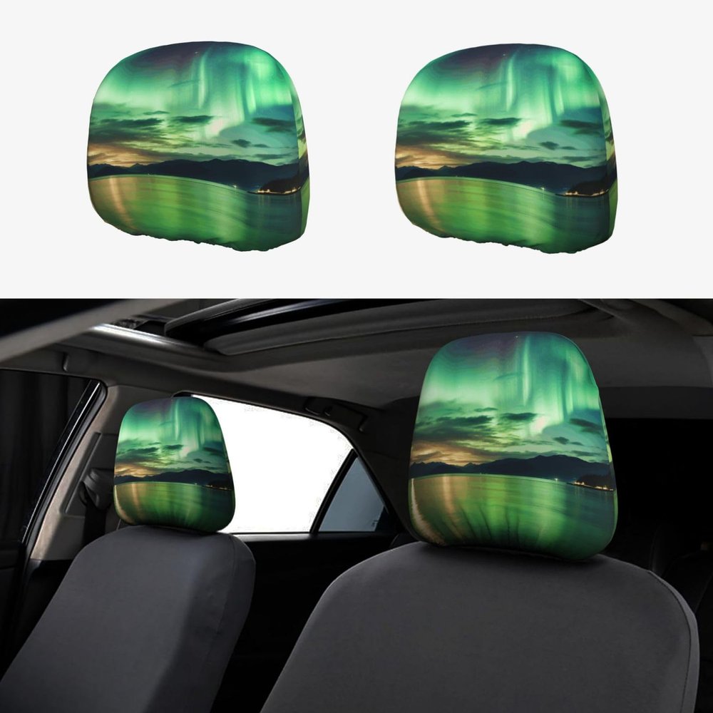 hgnblsip 2 Pack Northern Lights Print Universal Car Headrest Cover Elastic, Cute Stylish Car Seat Head Rest Cover Protector, Interior Front & Rear Seat Headrest Pads Decor for Womens Car SUV Auto