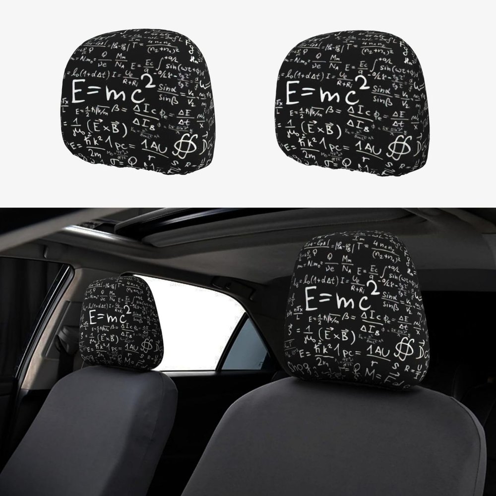 2 Pack Blackboard Wallpaper Print Universal Car Headrest Cover Elastic, Cute Stylish Car Seat Head Rest Cover Protector, Interior Front & Rear Seat Headrest Pads Decor For Womens Car Suv Auto