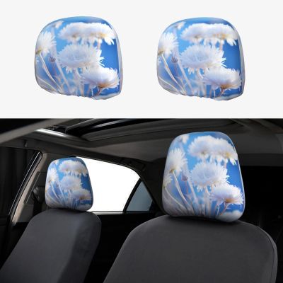 hgnblsip 2 Pack Blue White Flower Print Universal Car Headrest Cover Elastic, Cute Stylish Car Seat Head Rest Cover Protector, Interior Front & Rear Seat Headrest Pads Decor for Womens Car SUV Auto