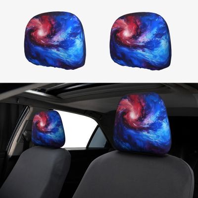 hgnblsip 2 Pack Red Blue Galaxy Print Universal Car Headrest Cover Elastic, Cute Stylish Car Seat Head Rest Cover Protector, Interior Front & Rear Seat Headrest Pads Decor for Womens Car SUV Auto