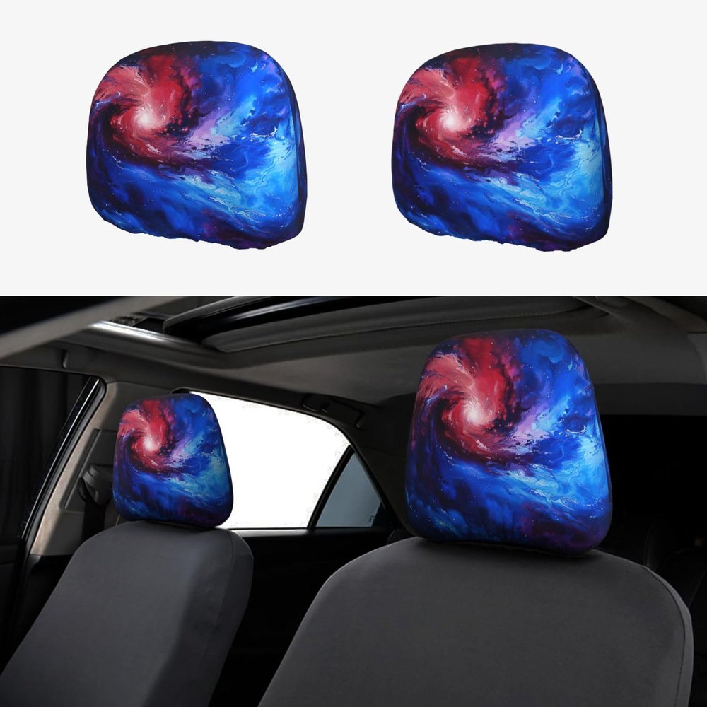 hgnblsip 2 Pack Red Blue Galaxy Print Universal Car Headrest Cover Elastic, Cute Stylish Car Seat Head Rest Cover Protector, Interior Front & Rear Seat Headrest Pads Decor for Womens Car SUV Auto