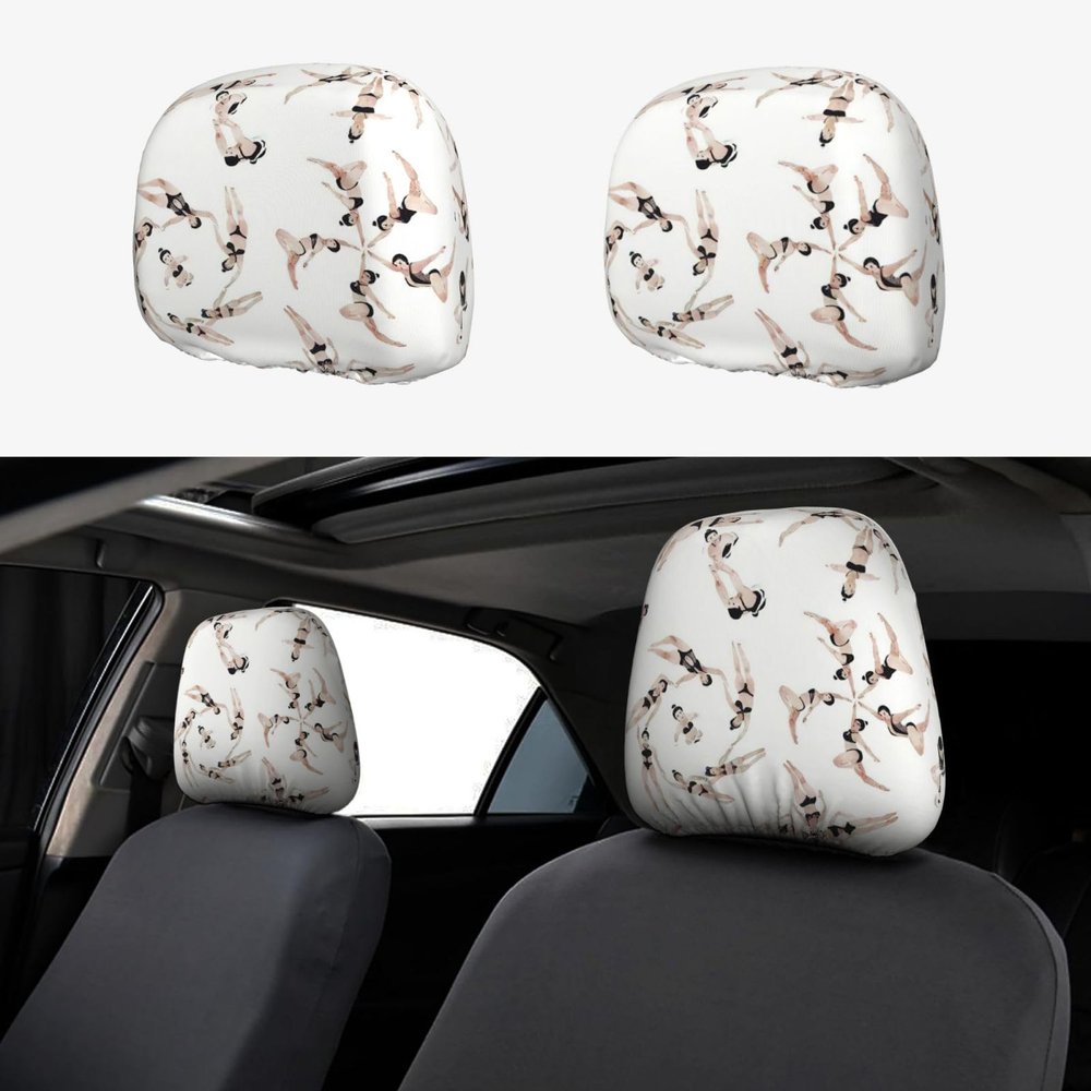 hgnblsip 2 Pack Swimming Print Universal Car Headrest Cover Elastic, Cute Stylish Car Seat Head Rest Cover Protector, Interior Front & Rear Seat Headrest Pads Decor for Womens Car SUV Auto