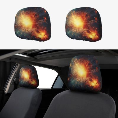 2 Pack Dream Space Sky Star Print Universal Car Headrest Cover Elastic, Cute Stylish Car Seat Head Rest Cover Protector, Interior Front & Rear Seat Headrest Pads Decor For Womens Car Suv Auto