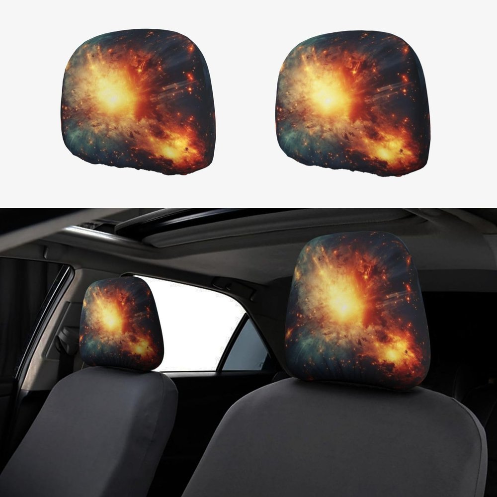 2 Pack Dream Space Sky Star Print Universal Car Headrest Cover Elastic, Cute Stylish Car Seat Head Rest Cover Protector, Interior Front & Rear Seat Headrest Pads Decor For Womens Car Suv Auto