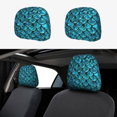 hgnblsip 2 Pack Fish Scale Print Universal Car Headrest Cover Elastic, Cute Stylish Car Seat Head Rest Cover Protector, Interior Front & Rear Seat Headrest Pads Decor for Womens Car SUV Auto