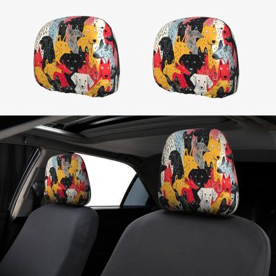 hgnblsip 2 Pack Dogs Pattern Print Universal Car Headrest Cover Elastic, Cute Stylish Car Seat Head Rest Cover Protector, Interior Front & Rear Seat Headrest Pads Decor for Womens Car SUV Auto