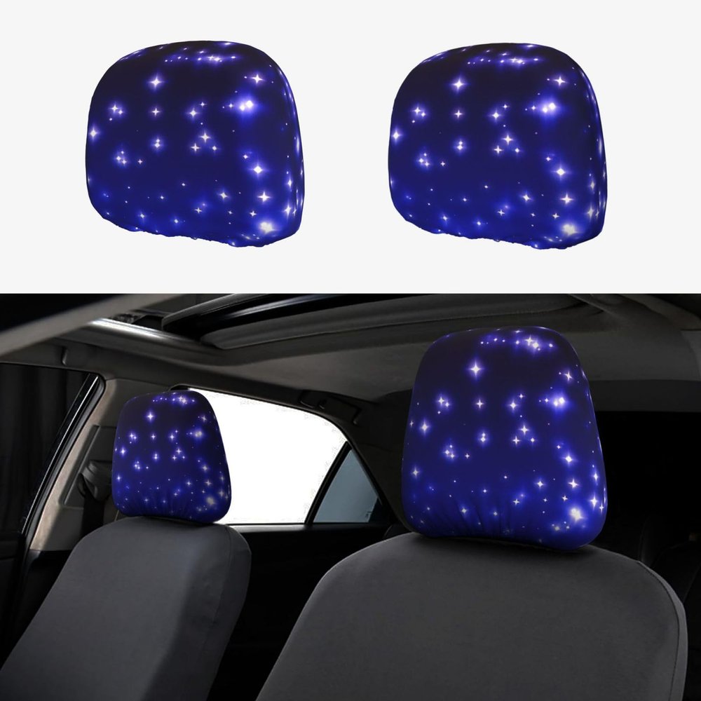 hgnblsip 2 Pack Bright Stars Print Universal Car Headrest Cover Elastic, Cute Stylish Car Seat Head Rest Cover Protector, Interior Front & Rear Seat Headrest Pads Decor for Womens Car SUV Auto