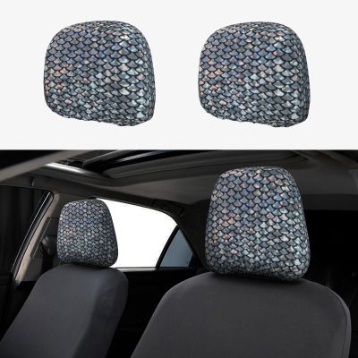 hgnblsip 2 Pack Silver Fish Scale Print Universal Car Headrest Cover Elastic, Cute Stylish Car Seat Head Rest Cover Protector, Interior Front & Rear Seat Headrest Pads Decor for Womens Car SUV Auto
