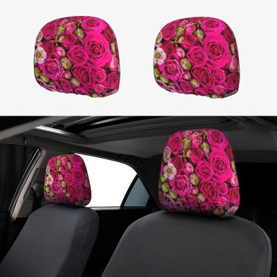 hgnblsip 2 Pack Budding Roses Print Universal Car Headrest Cover Elastic, Cute Stylish Car Seat Head Rest Cover Protector, Interior Front & Rear Seat Headrest Pads Decor for Womens Car SUV Auto
