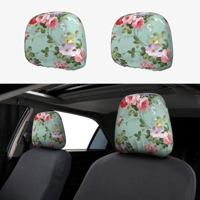 hgnblsip 2 Pack Peony Print Universal Car Headrest Cover Elastic, Cute Stylish Car Seat Head Rest Cover Protector, Interior Front & Rear Seat Headrest Pads Decor for Womens Car SUV Auto