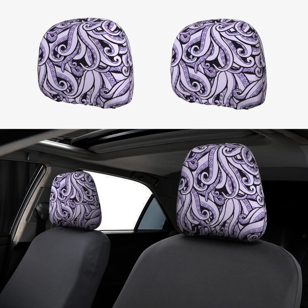 2 Pack The Sea Witch Inspired Print Universal Car Headrest Cover Elastic, Cute Stylish Car Seat Head Rest Cover Protector, Interior Front & Rear Seat Headrest Pads Decor For Womens Car Suv Auto