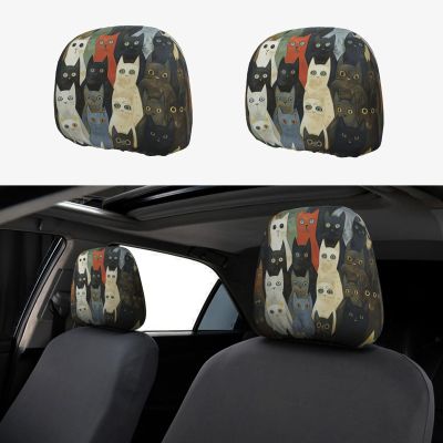 hgnblsip 2 Pack Cat Print Universal Car Headrest Cover Elastic, Cute Stylish Car Seat Head Rest Cover Protector, Interior Front & Rear Seat Headrest Pads Decor for Womens Car SUV Auto