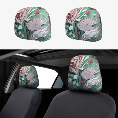 hgnblsip 2 Pack Lovely Hearts Print Universal Car Headrest Cover Elastic, Cute Stylish Car Seat Head Rest Cover Protector, Interior Front & Rear Seat Headrest Pads Decor for Womens Car SUV Auto