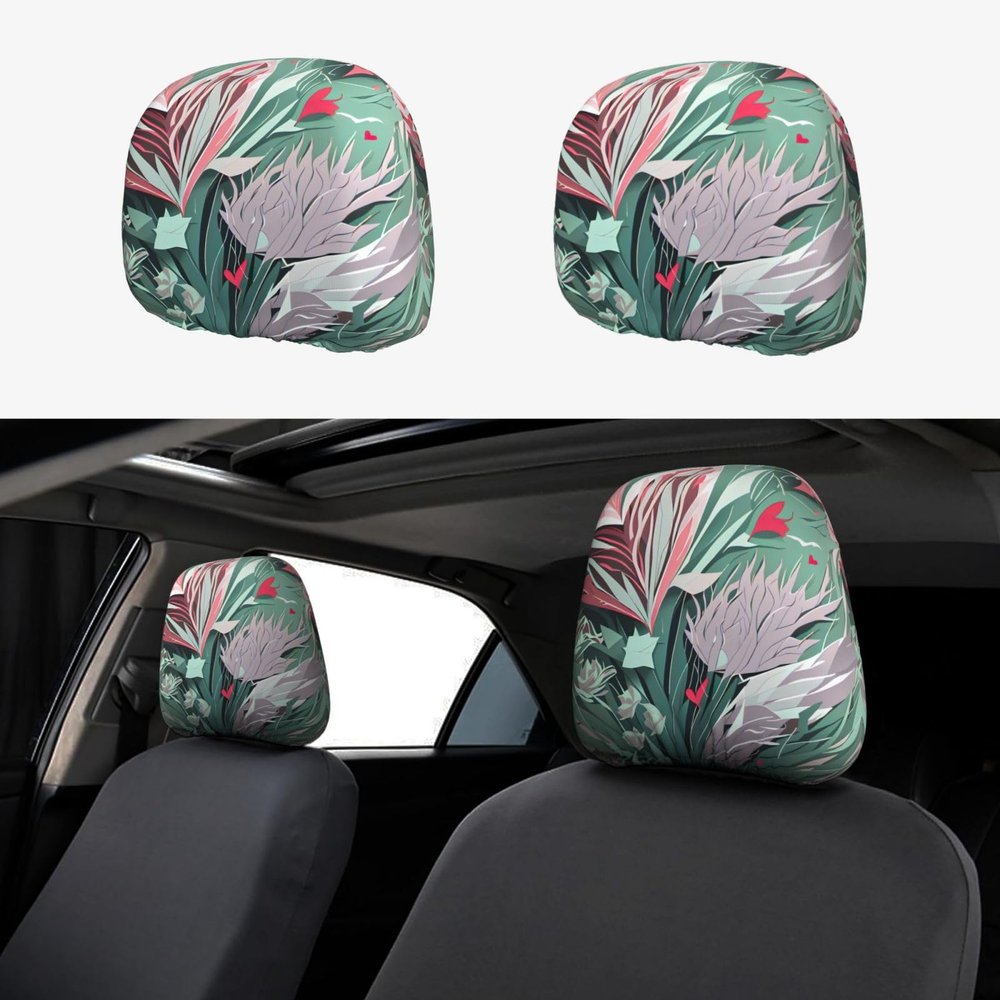 hgnblsip 2 Pack Lovely Hearts Print Universal Car Headrest Cover Elastic, Cute Stylish Car Seat Head Rest Cover Protector, Interior Front & Rear Seat Headrest Pads Decor for Womens Car SUV Auto